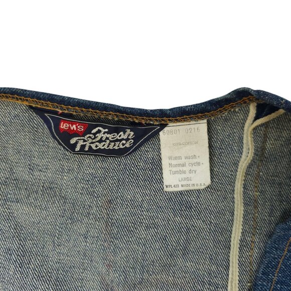 Levis Fresh Produce Patchwork Denim Vest L Buckle Back Vintage 70s Button Front - Picture 8 of 16